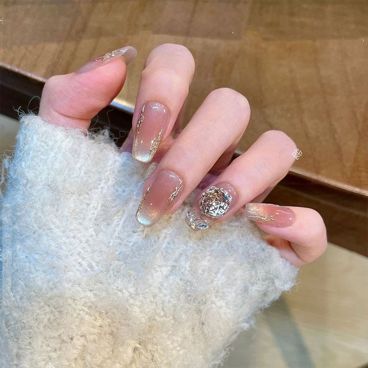 Glamorous Press-On Nail Art Set with Floral Accents