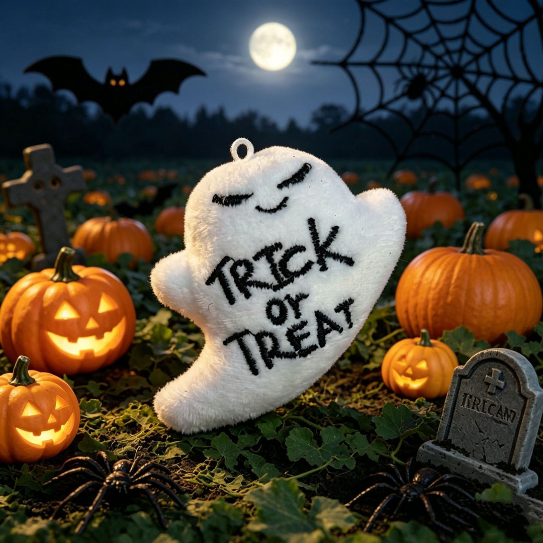 Cute Halloween Plush Ghost with Soft Cuddle Fabric and Embroidered Face