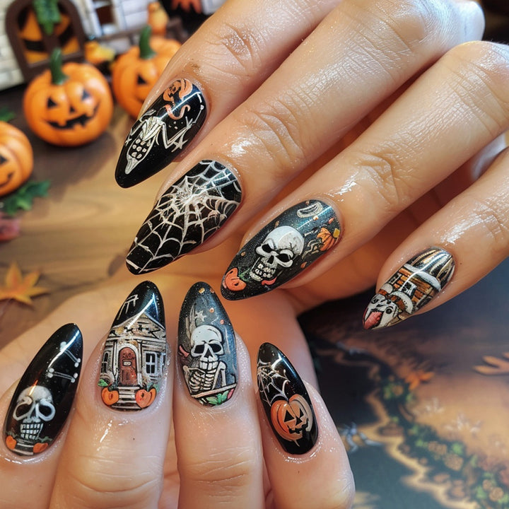 Halloween Nail Set with Creepy Motifs and Creative Designs Kalsten