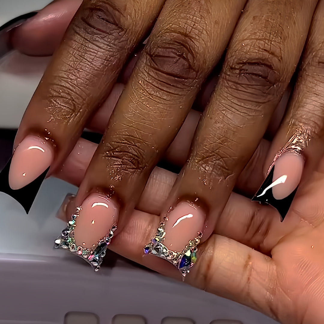 Decorative Press-On Nail Art with Rhinestone Accents Kalsten