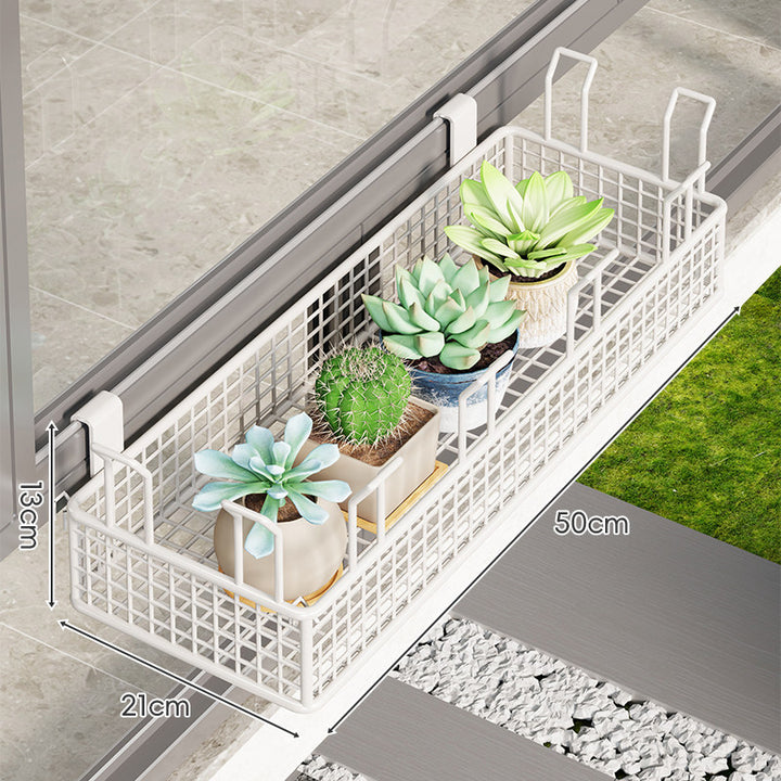 Clamp-On Balcony Rail Planter Basket with Metal Grid Reservoir