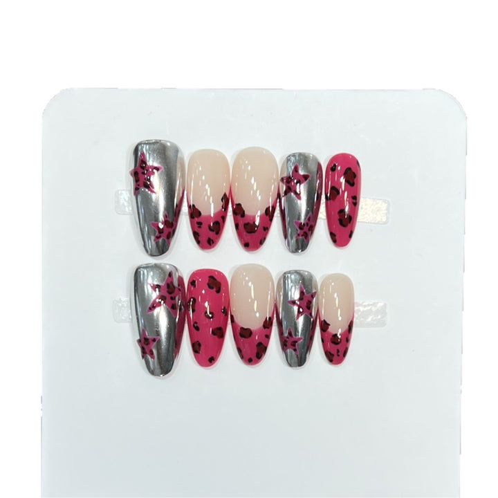 Stylish Stiletto Press-On Nail Set with Artistic Printed Designs Kalsten