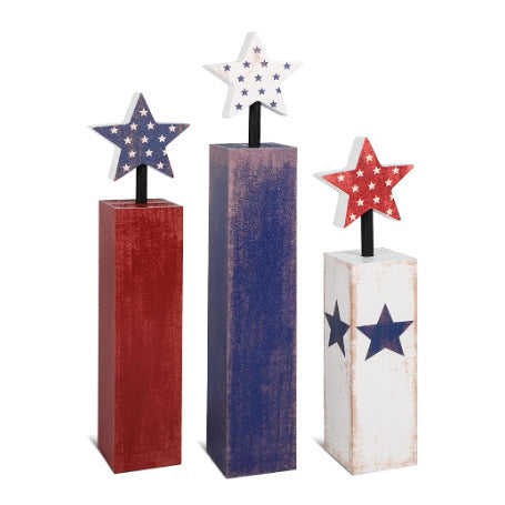 Unisex nan rustic wood column decoration set with hand-painted star toppers in shabby chic Kalsten
