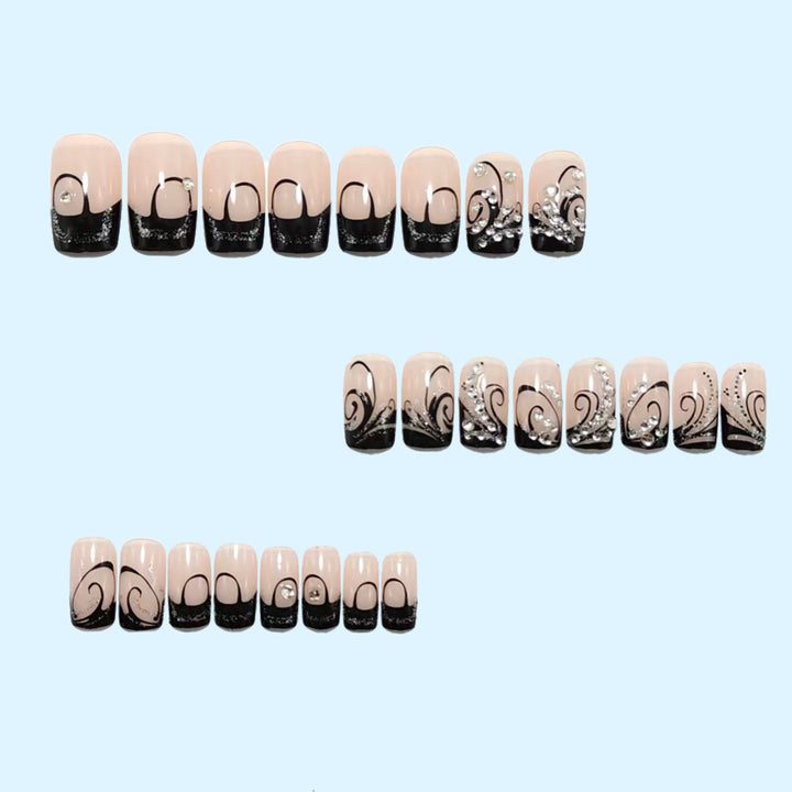 Artificial nails with elegant black and glitter pattern Kalsten