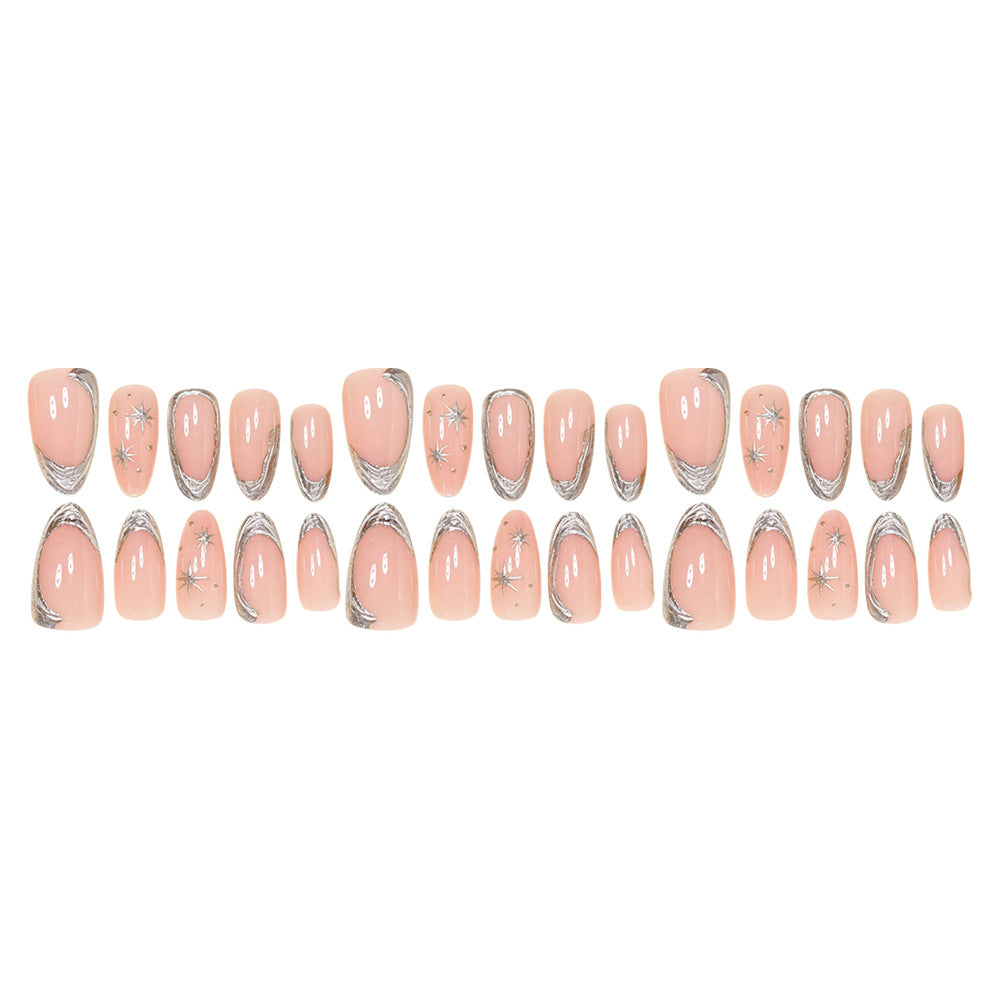 Elegant Stiletto Nail Art Set with Silver Accents Kalsten