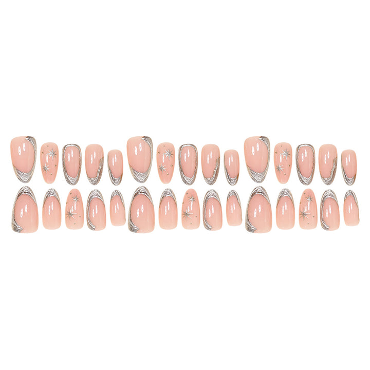 Elegant Stiletto Nail Art Set with Silver Accents Kalsten
