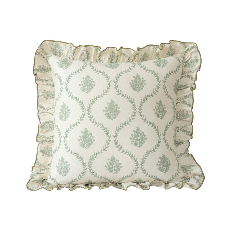Decorative cushion with ruffles and botanical linen pattern Kalsten
