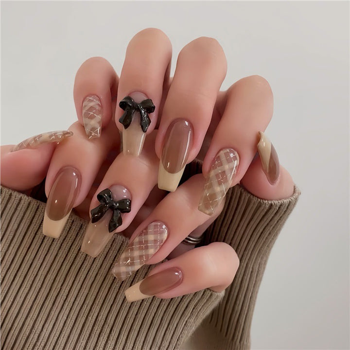 Stylish Press-On Nail Set with Decorative 3D Bow Accents Kalsten