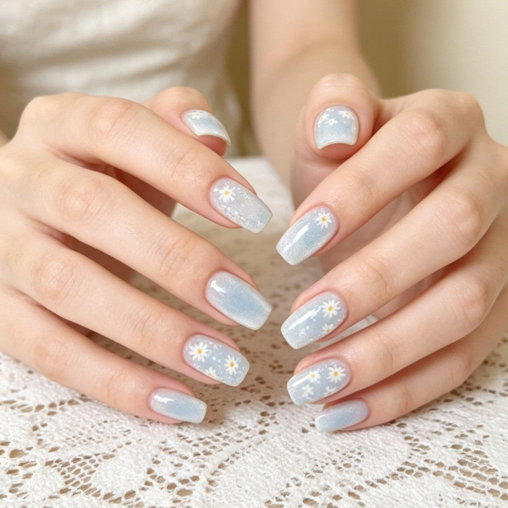 Artistic Press-On Nail Set with Floral Accents Kalsten
