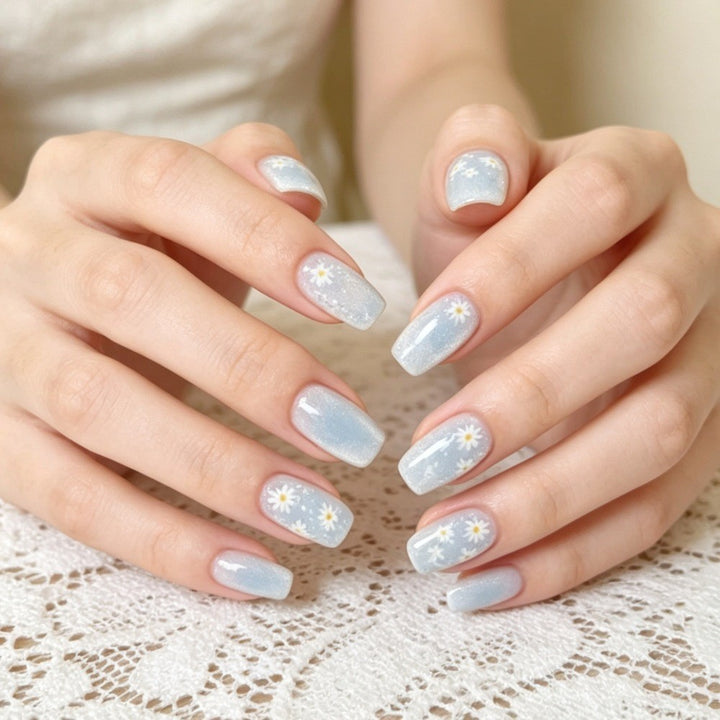 Artistic Press-On Nail Set with Floral Accents Kalsten