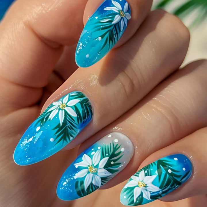 Creative Art Nails with Blooming Flower and Leaf Design Kalsten