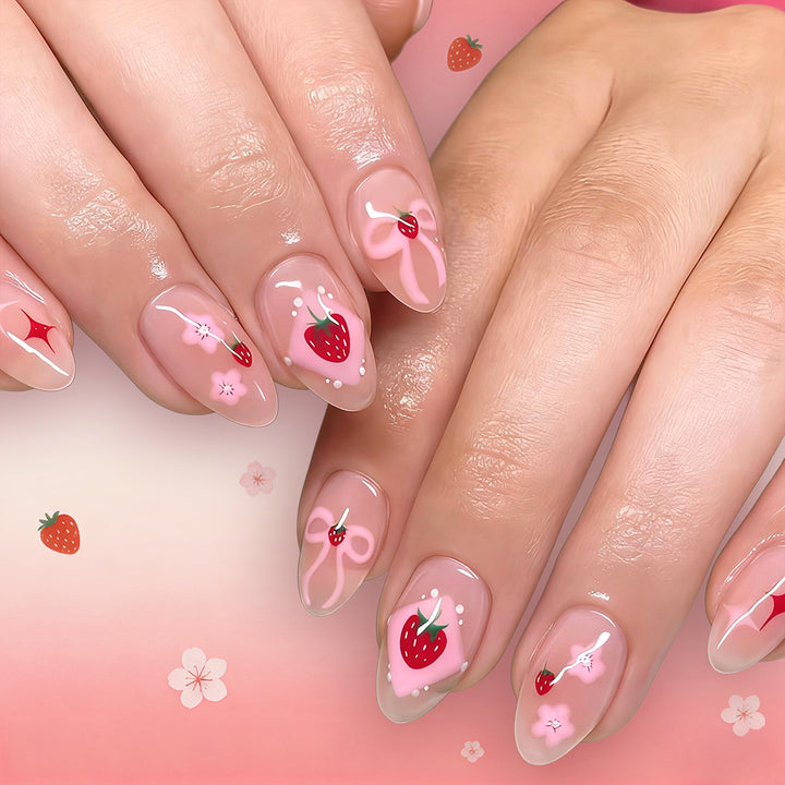 Strawberry-Themed Artistic Press-On Nails Kalsten