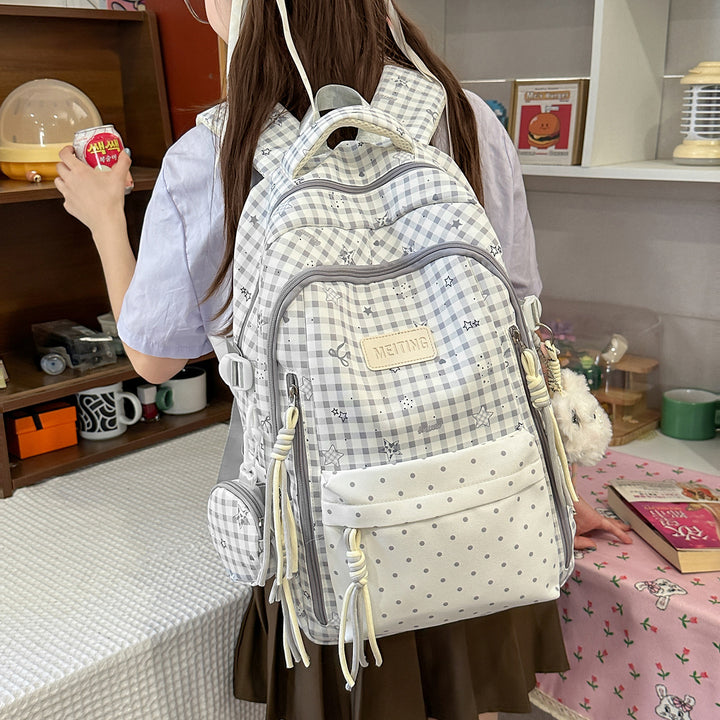 Decorative Plaid and Star Patterned Backpack Kalsten