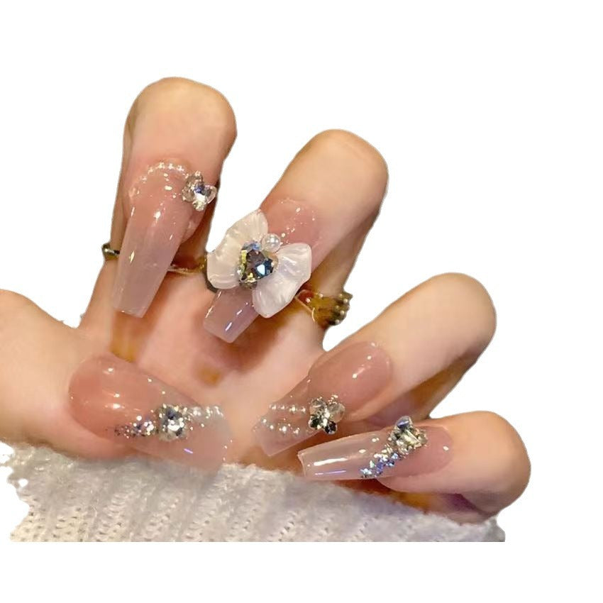Elegant artificial nails with floral decor and glitter Kalsten