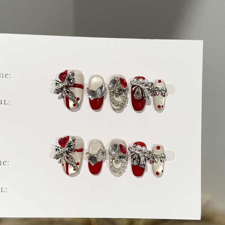 Festive Rhinestone-Embellished Press-On Nail Set