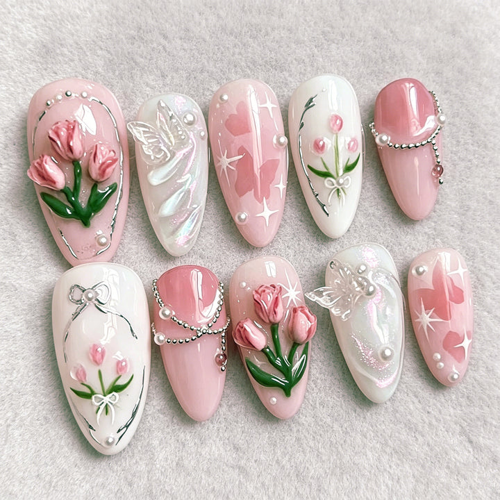 Floral Design Press-On Nail Art Set