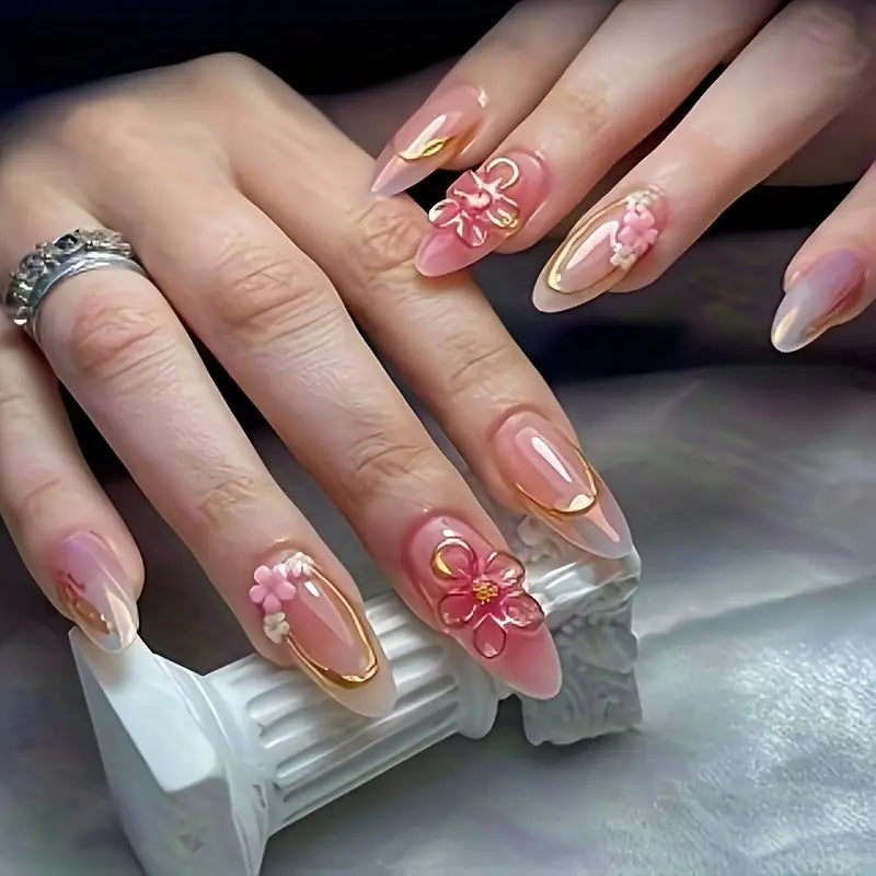 Floral Embellished Press-On Nail Art Set Kalsten
