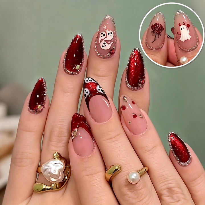 Artistic Halloween-Themed Press-On Nail Set 1790738645