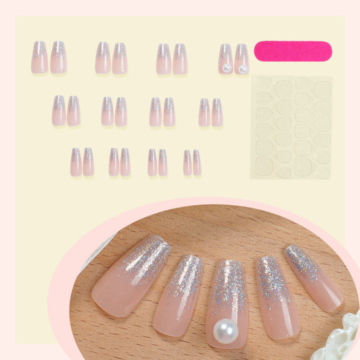 Elegant Press-On Nail Set with Glitter and Pearl Accents Kalsten