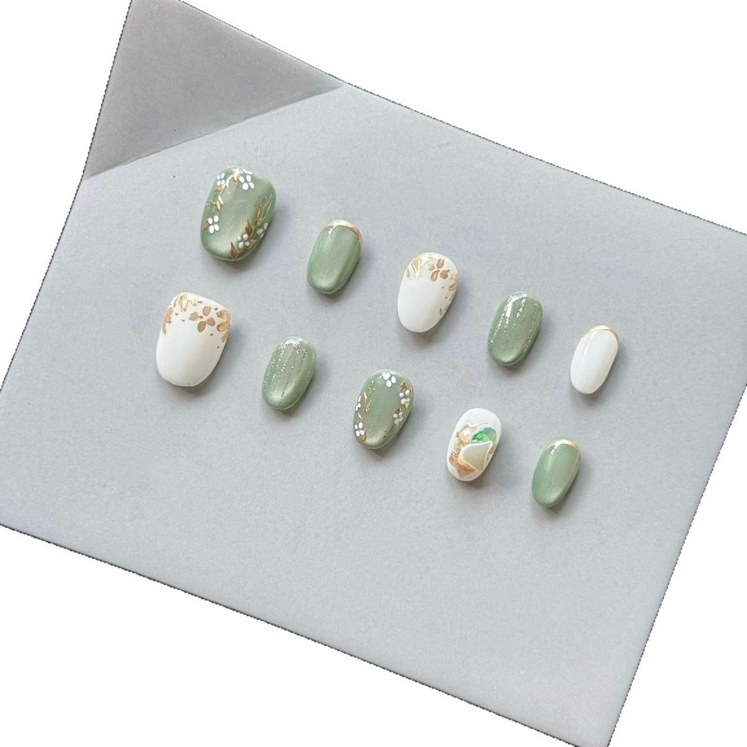 Artistic Floral Glossy Press-On Nail Set
