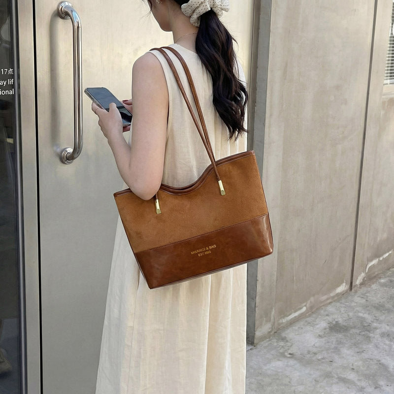 WoStylish Suede and Leather Shoulder Tote Bag Kalsten