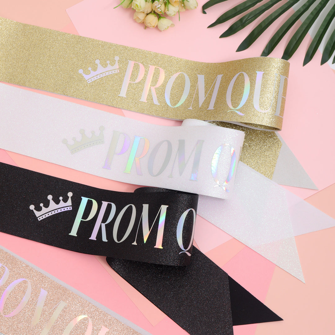 Ladies festive satin sash with holographic print Kalsten