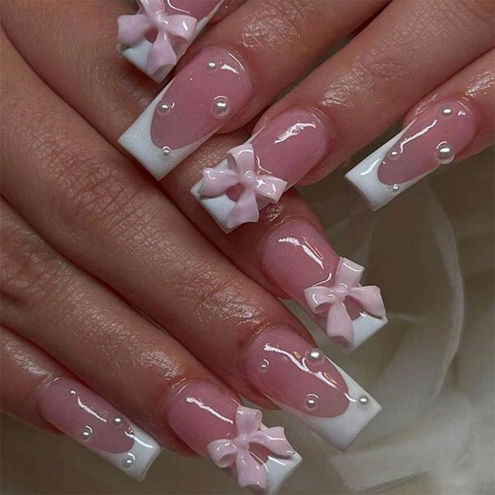 Artificial nail set with elegant bow and pearl decorations Kalsten