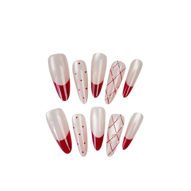 Elegant Artificial Nail Set with Stylish Red Accents Kalsten