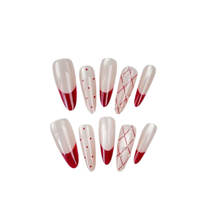 Elegant Artificial Nail Set with Stylish Red Accents Kalsten