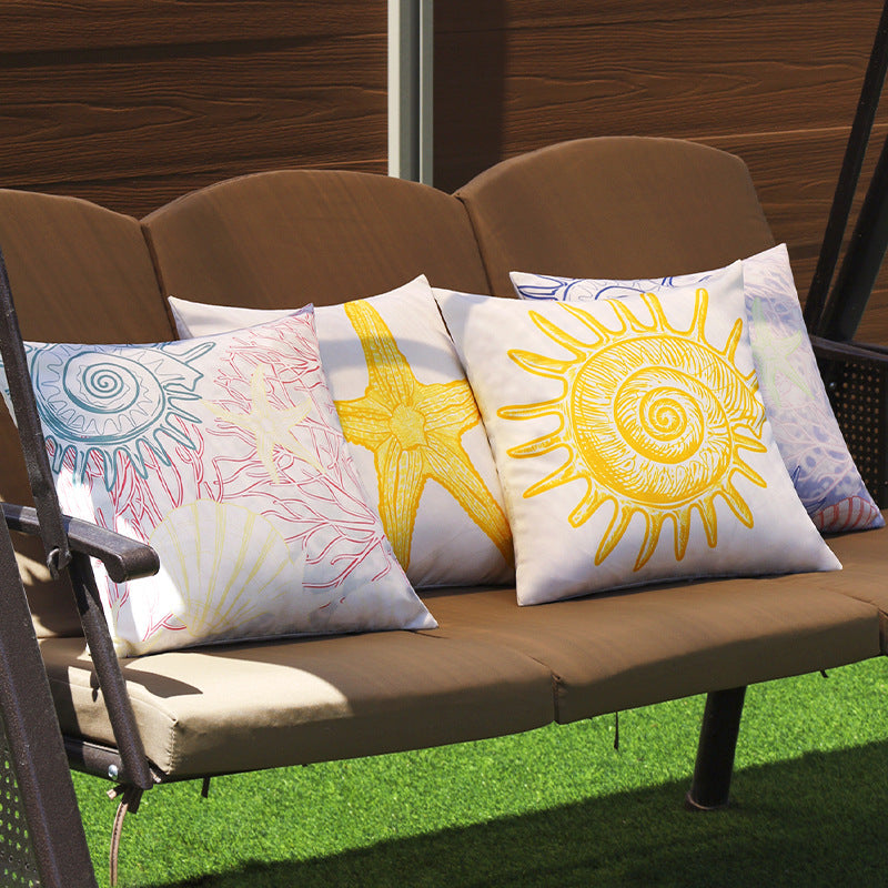 Square outdoor cushion cover with large starfish design made of water-repellent polyester Kalsten