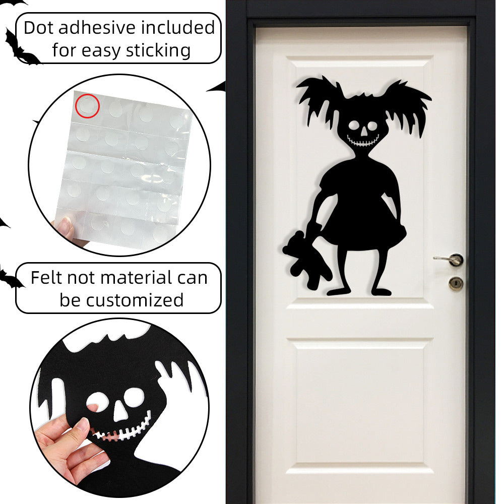 Large-format self-adhesive wall sticker spooky zombie with pumpkin silhouette