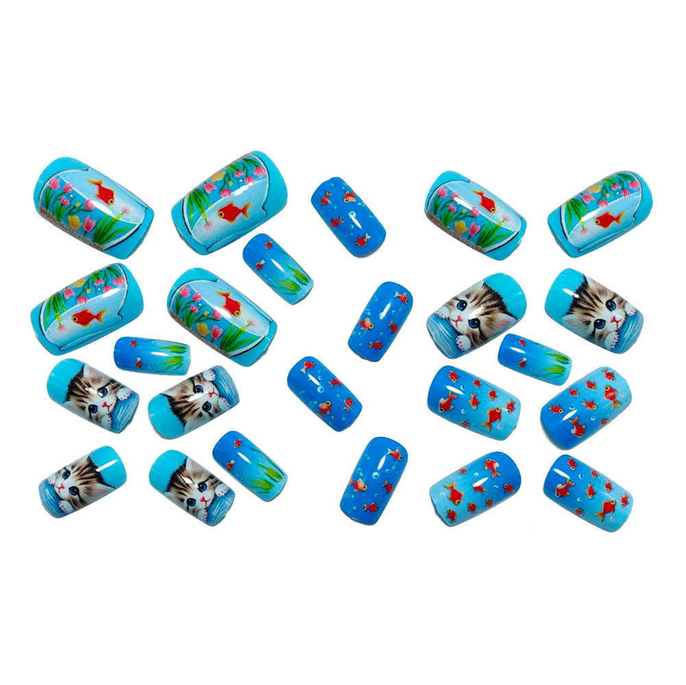Creative artificial nails with playful animal motifs and aquatic designs Kalsten