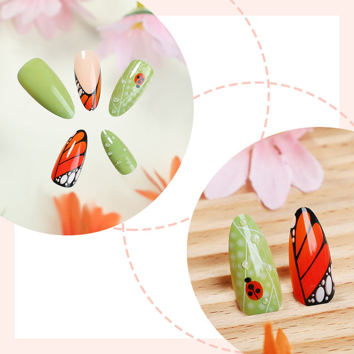 Artistic Press-On Nail Set with Butterfly and Floral Designs kalsten