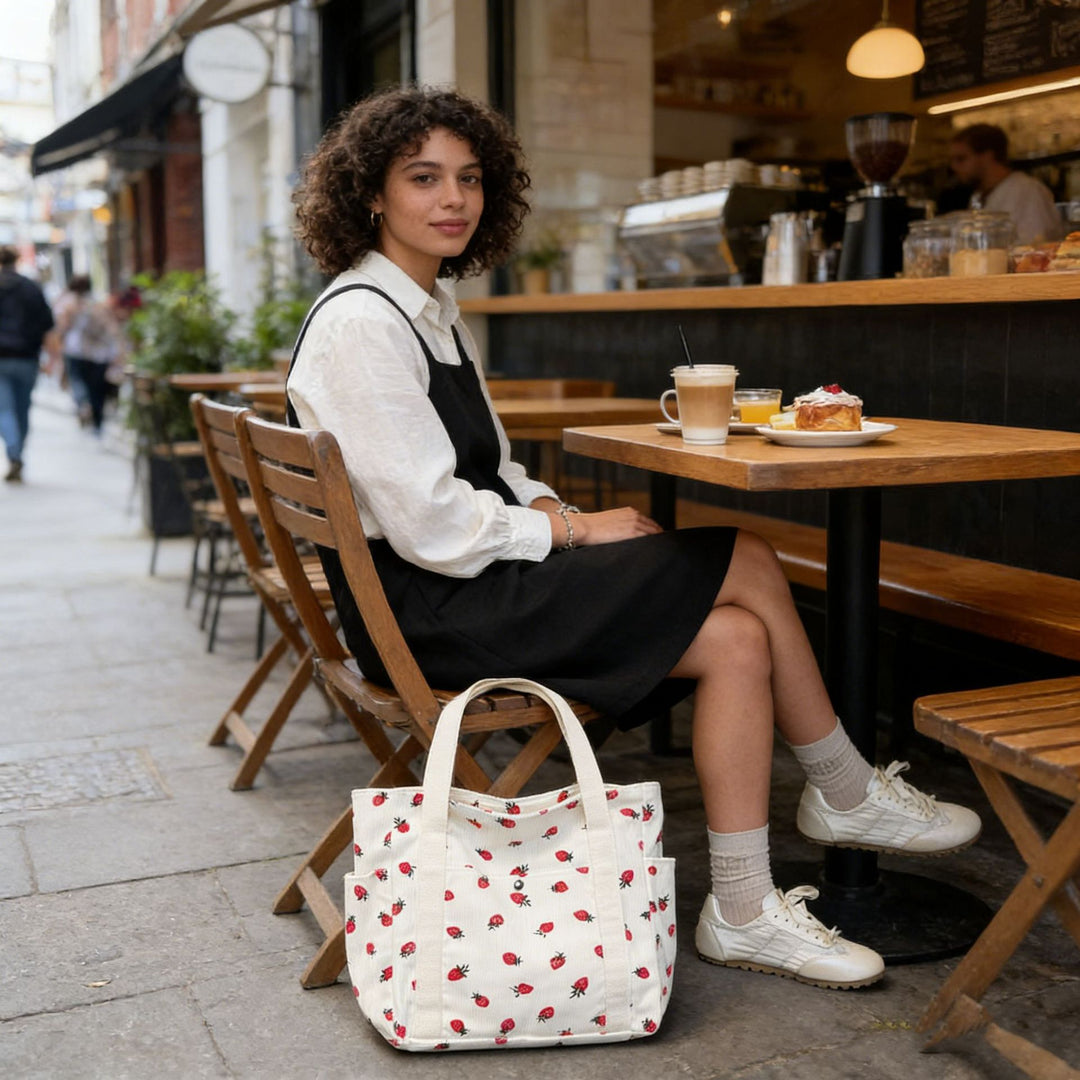 Spacious Strawberry Print Tote Bag