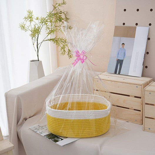 Natural storage basket with ribbons Kalsten