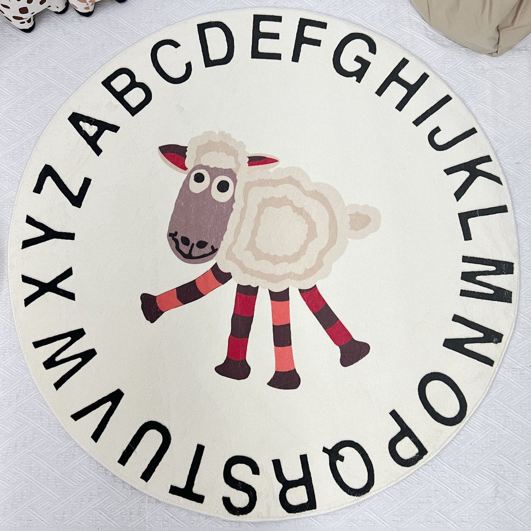 Round Educational Alphabet Play Rug with Sheep Illustration