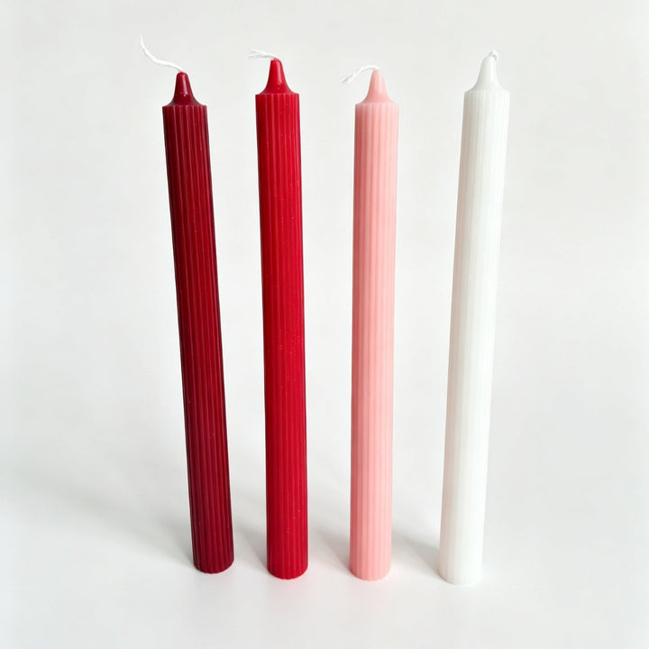 Tall Ribbed Dinner Taper Candle Set for Tabletop Decor