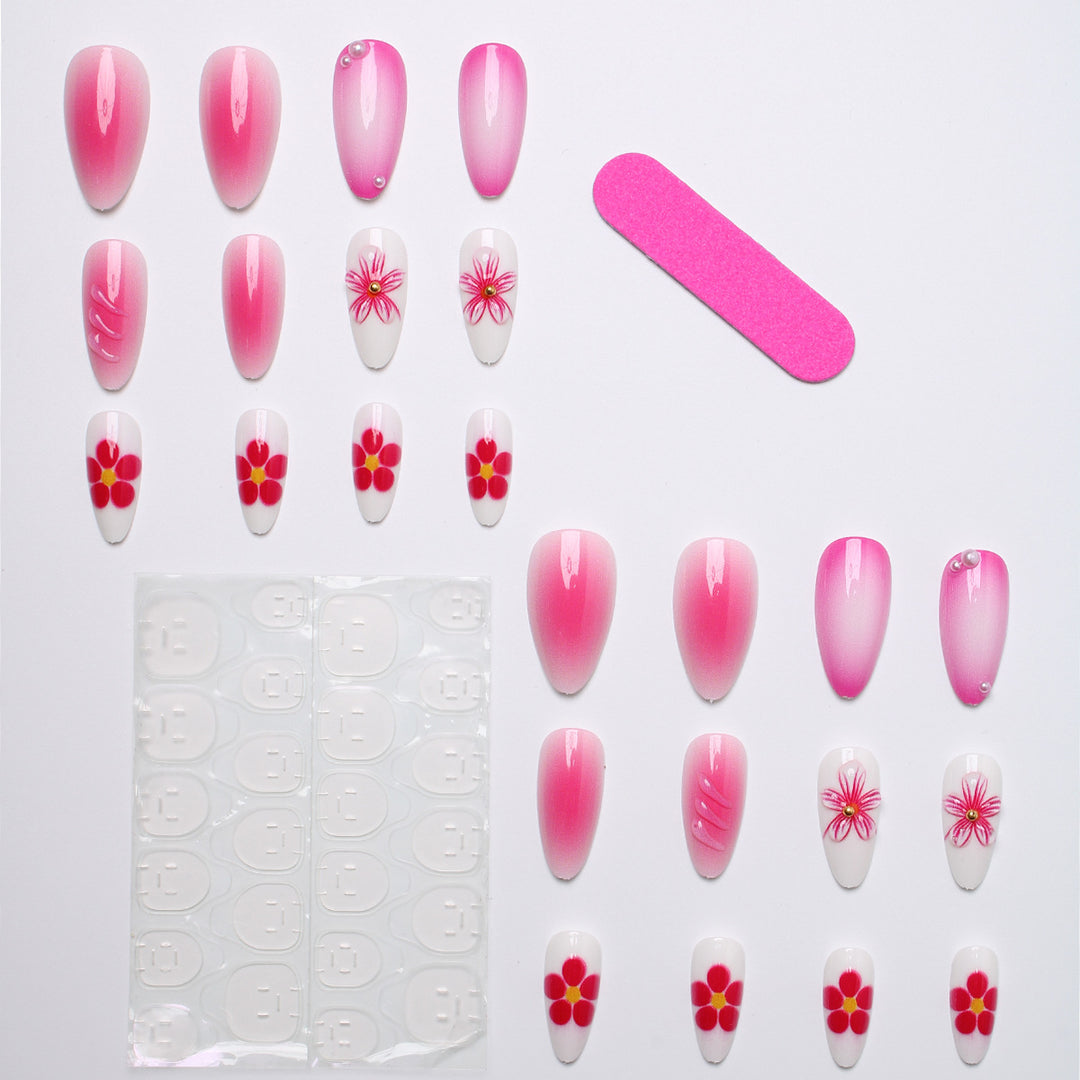 Artificial nails with floral design and 3D flowers Kalsten