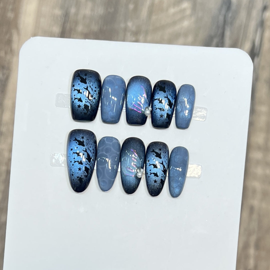 Artistic Press-On Nail Set with Starry Night Design Kalsten