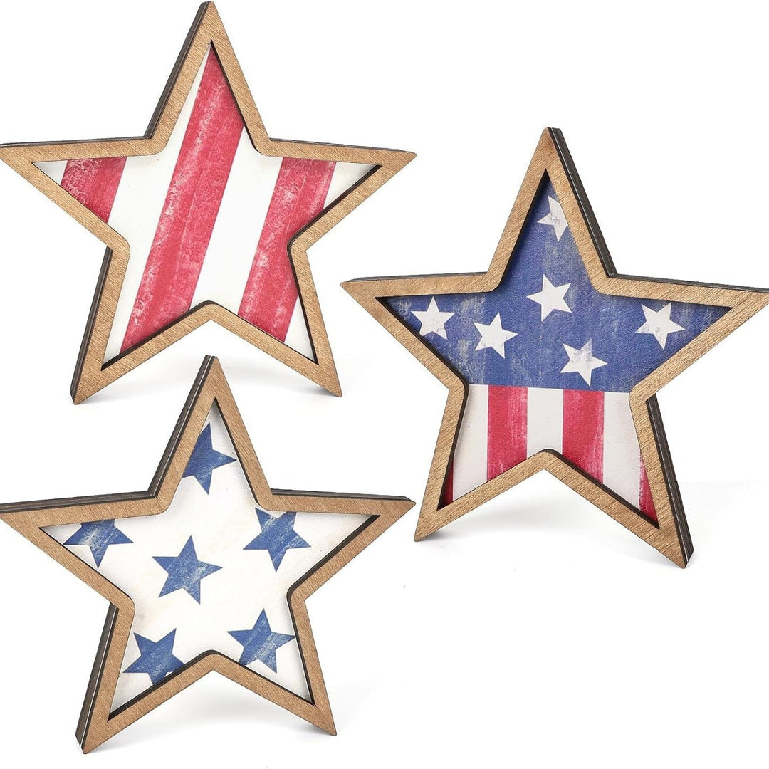 Unisex decorative table toppers made of wood with glittering star tops and ribbon Kalsten