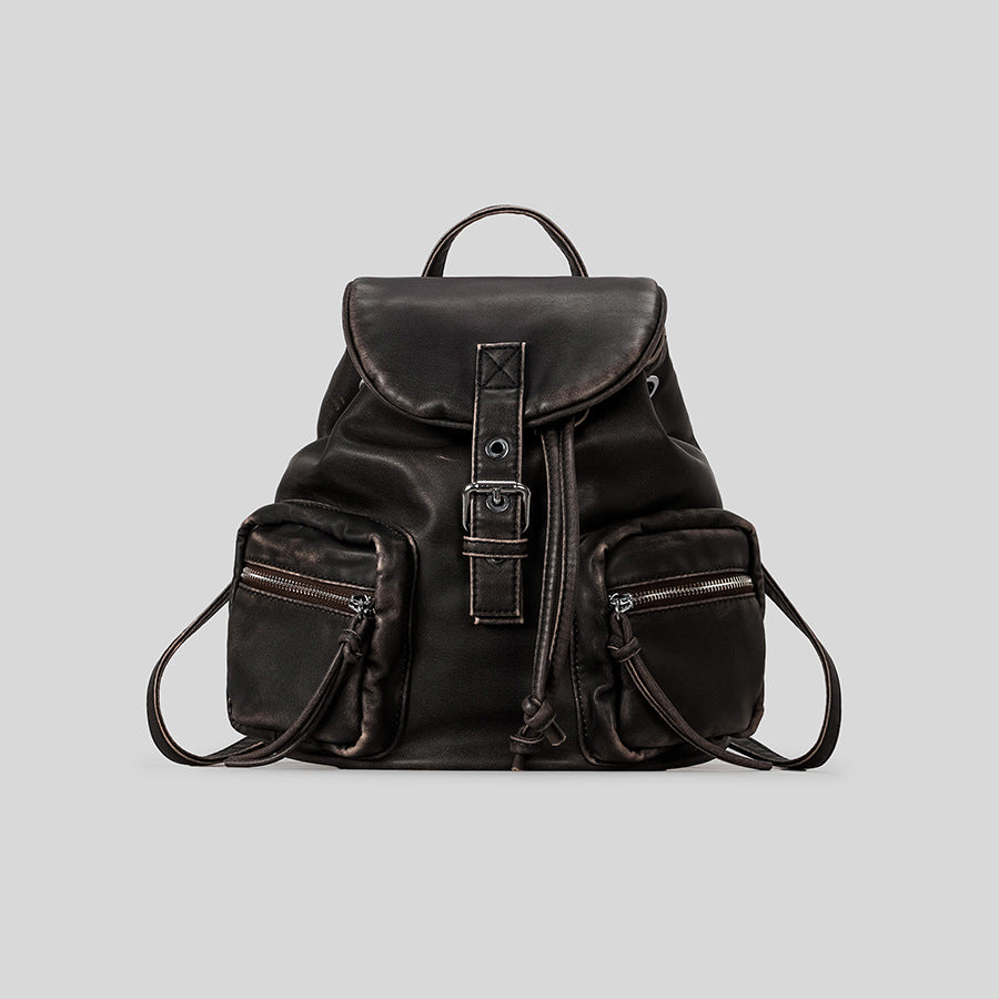 Multi-Pocket Leather Backpack