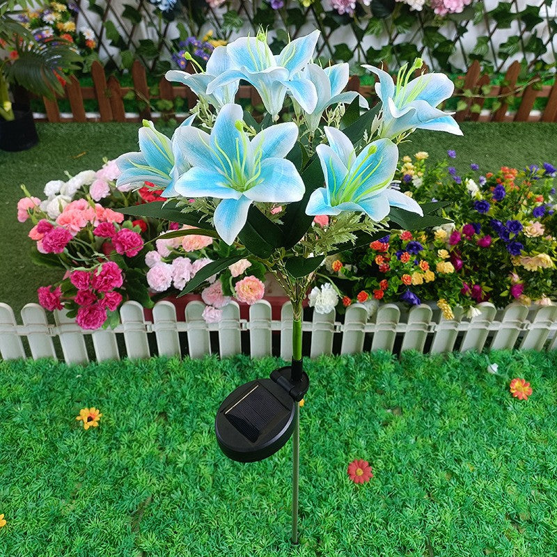 Solar-Powered Lifelike Lily Bloom Landscape Stake With Micro-LED Cluster And Telescopic Ground Spike Kalsten