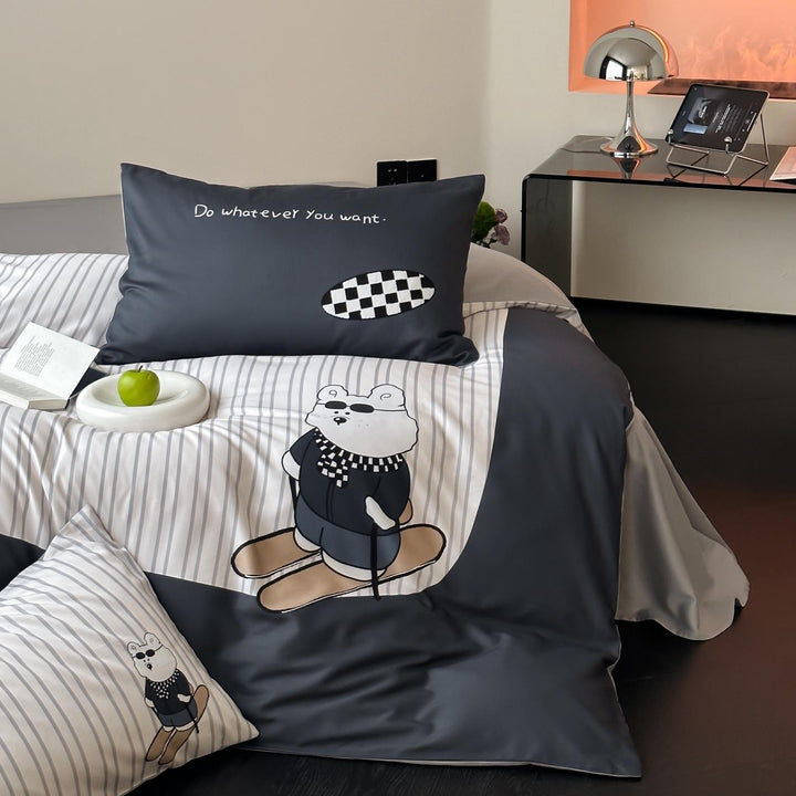 Bedding set made of cotton satin with teddy bear and breakfast print