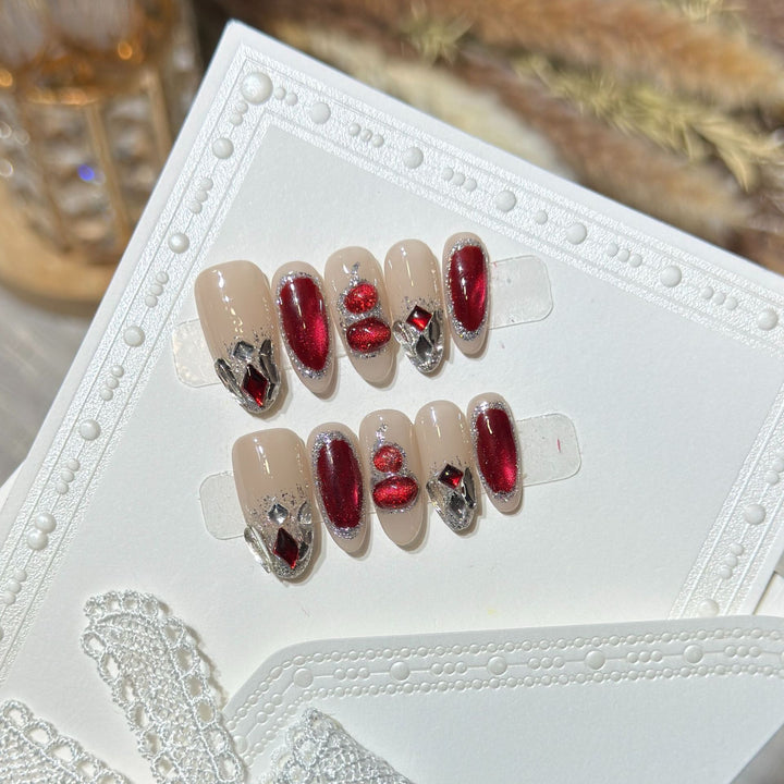 Premium Decorative Press-On Nail Set with Gemstone Accents Kalsten