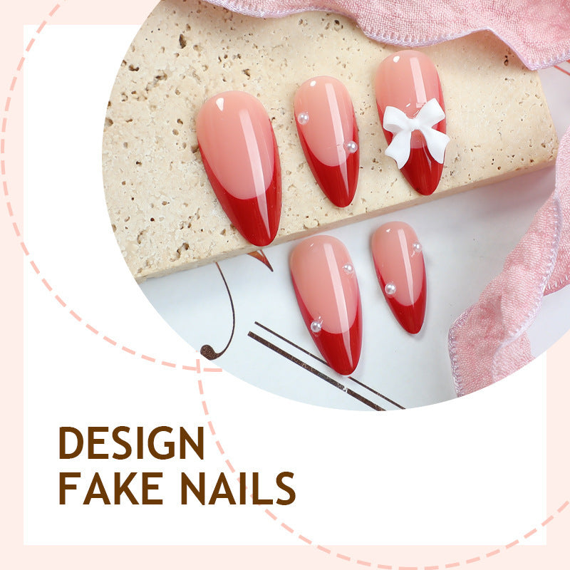 Artificial nail set with elegant bows and glitter accents Kalsten