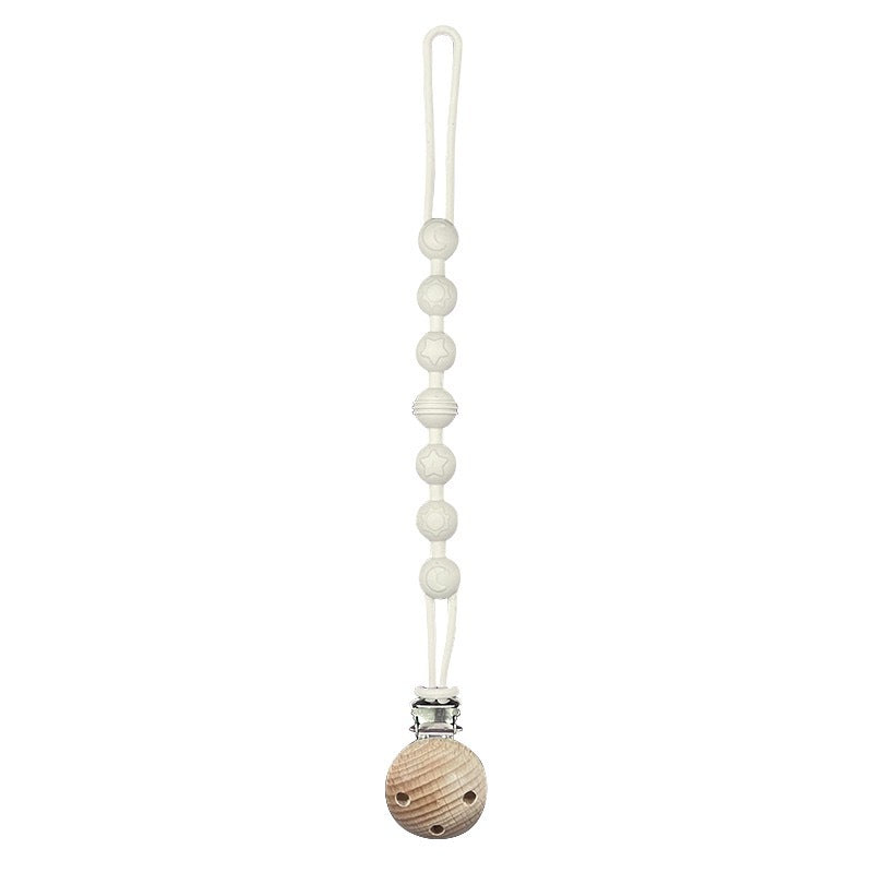Silicone Beaded Pacifier Clip with Wooden Safety Clamp