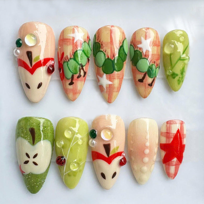 Artificial nail set with cheerful fruit motifs and creative details Kalsten