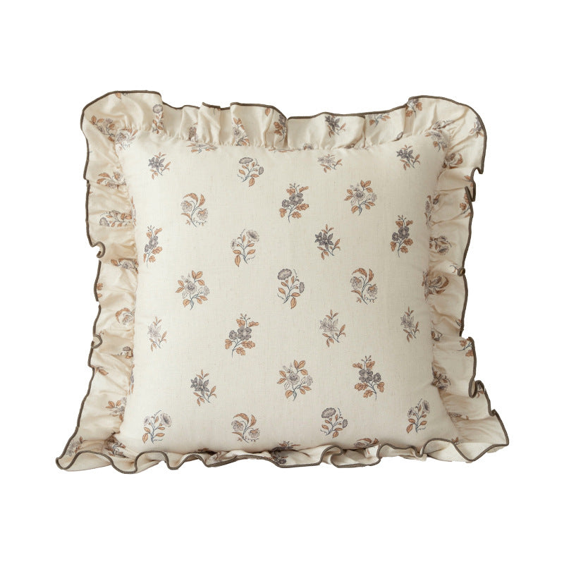 Decorative cushion with ruffles and botanical linen pattern Kalsten