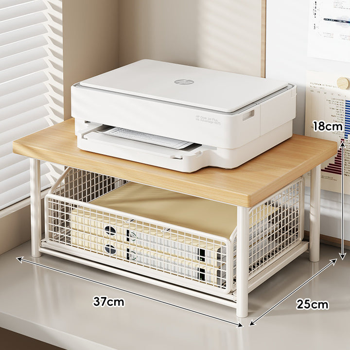 Compact Elevated Printer Stand with Under-Storage Wire Basket