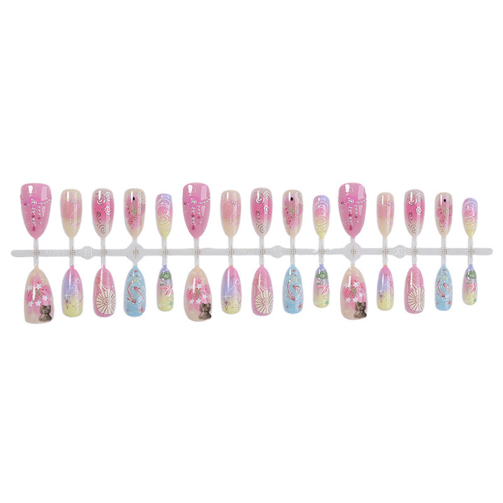 Artistic Press-On Nail Set with Floral and Graphic Designs kalsten